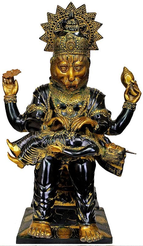 25" Lord Narasimha In Brass | Handmade | Made In India