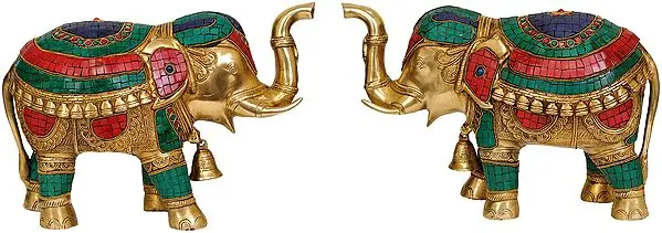 Inlay Elephants Pair