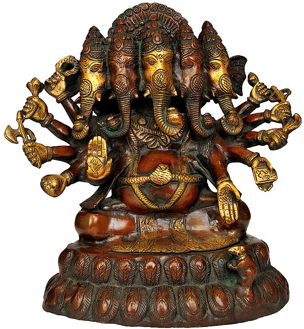 13" Five Headed Ganesha In Brass | Handmade | Made In India