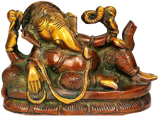 5" Reclining Ganesha In Brass | Handmade | Made In India