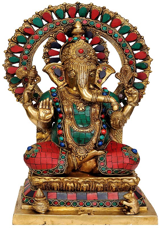 17" Lord Ganesha on Throne In Brass | Handmade | Made In India
