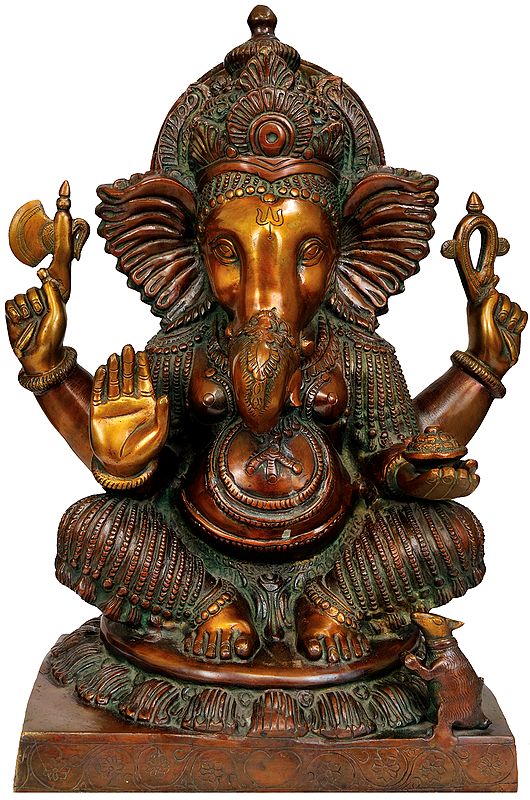 18" Four Armed Ganesha In Brass | Handmade | Made In India