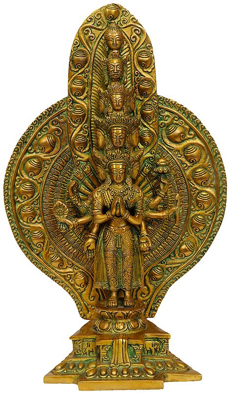 15" Eleven Headed Thousand-Armed Avalokiteshvara Brass Sculpture | Handmade | Made in India