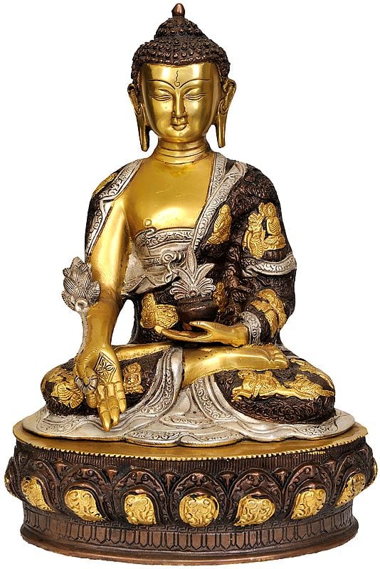 14" Tibetan Buddhist Deity Medicine Buddha In Brass | Handmade | Made In India