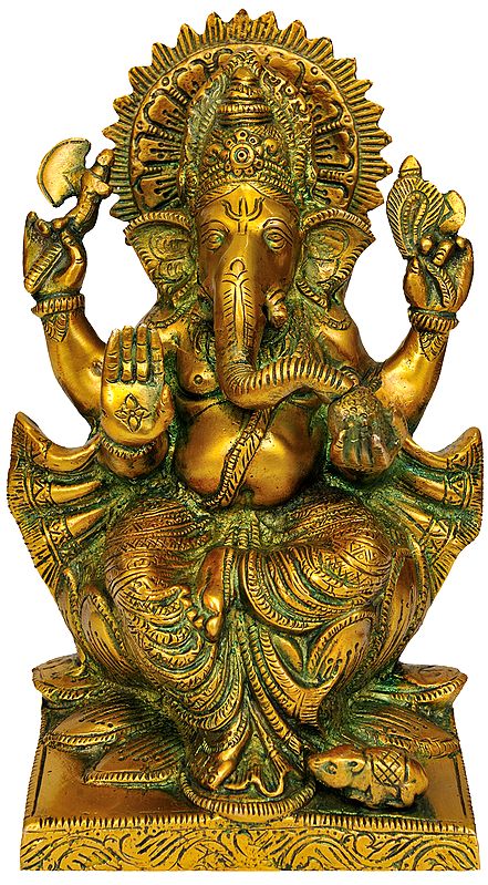 8" Bhagawan Ganesha Idol with Axe and Noose | Handmade Brass Statues | Made in India