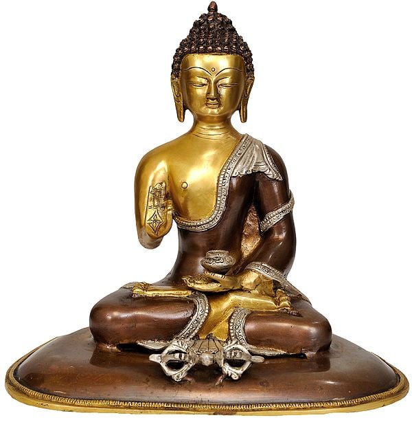 11" Tibetan Buddhist Preaching Buddha with Dorje In Brass | Handmade | Made In India
