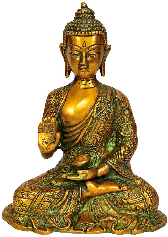 7" Blessing Buddha In Brass | Handmade | Made In India