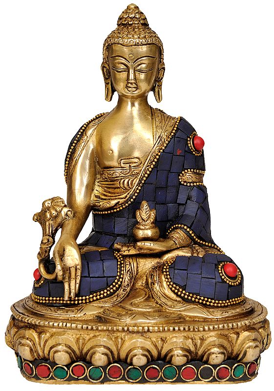 7" Tibetan Buddhist God Lapis Buddha of Healing In Brass | Handmade | Made In India