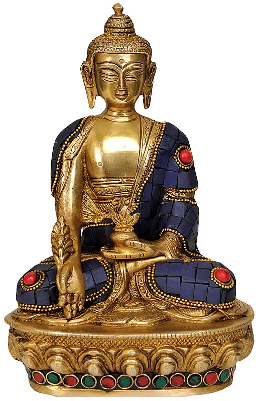 8" Tibetan Buddhist God Lapis Buddha of Healing In Brass | Handmade | Made In India