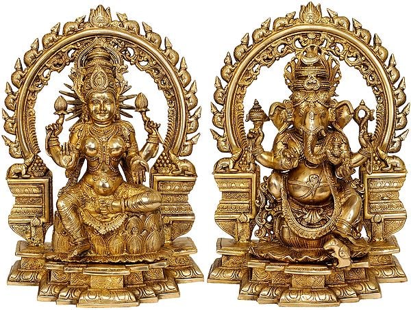 18" Lakshmi Ji Ganesha Ji In Brass | Handmade | Made In India