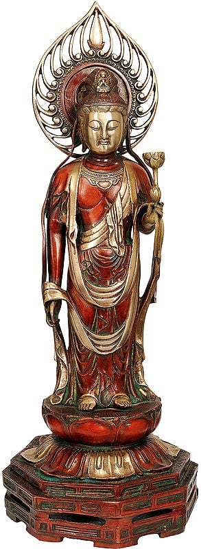 23" Japanese Form of Padmapani Avalokiteshvara (Kuan Yin) In Brass | Handmade | Made In India