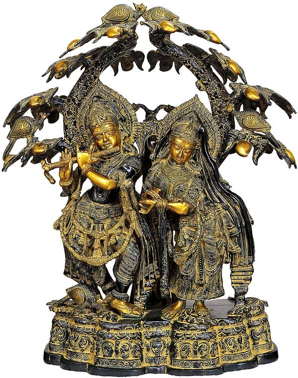 30" (Large Size) Radha Krishna Under the Kadamba Tree In Brass | Handmade | Made In India