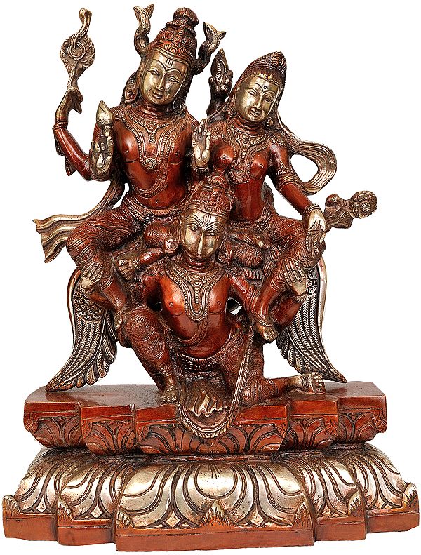 12" Vishnu Lakshmi On Garuda In Brass | Handmade | Made In India