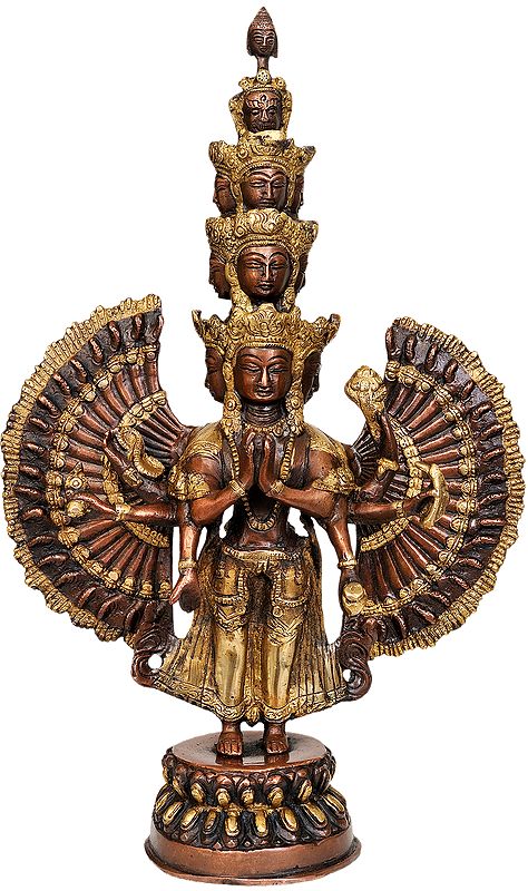 14" Tibetan Buddhist Deity Thousand Armed Avalokiteshvara In Brass | Handmade | Made In India