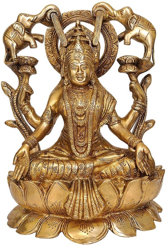 10" Goddess Lakshmi In Brass | Handmade | Made In India
