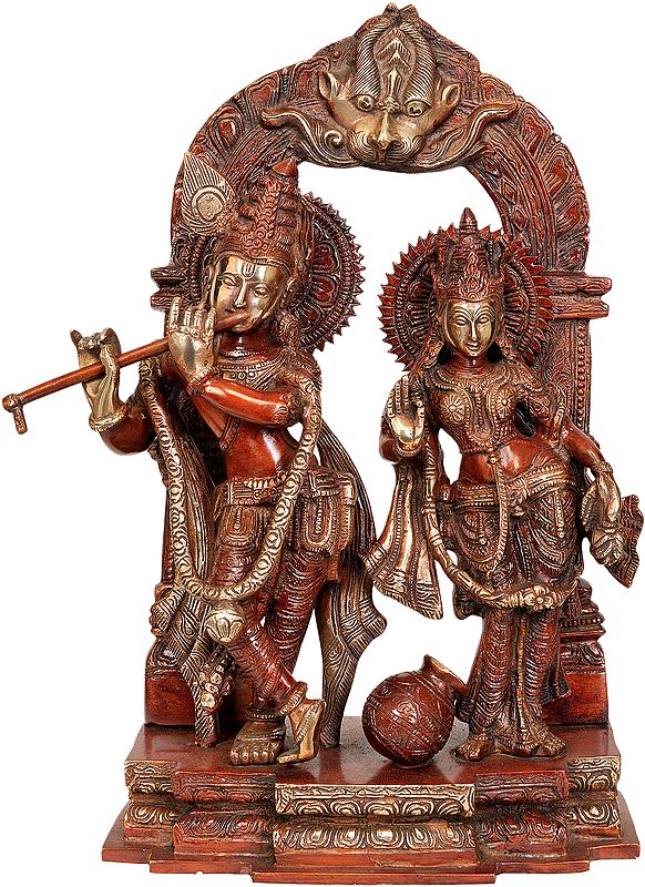 14" Lord Krishna and Radha In Brass | Handmade | Made In India
