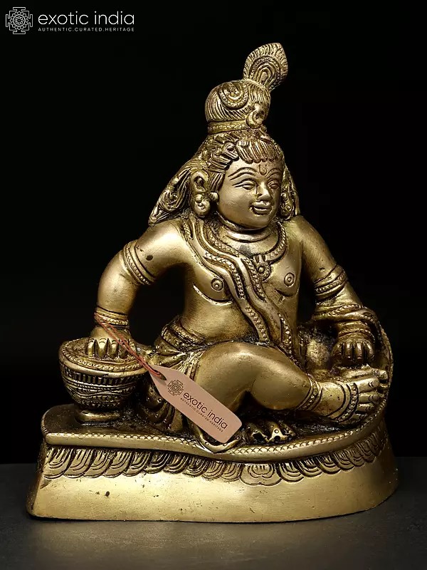 7" Butter Krishna In Brass | Handmade | Made In India