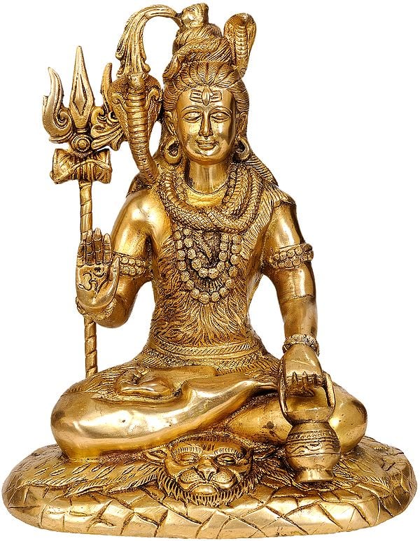10" Lord Shiva Seated on the Mountain of Kailash In Brass | Handmade | Made In India