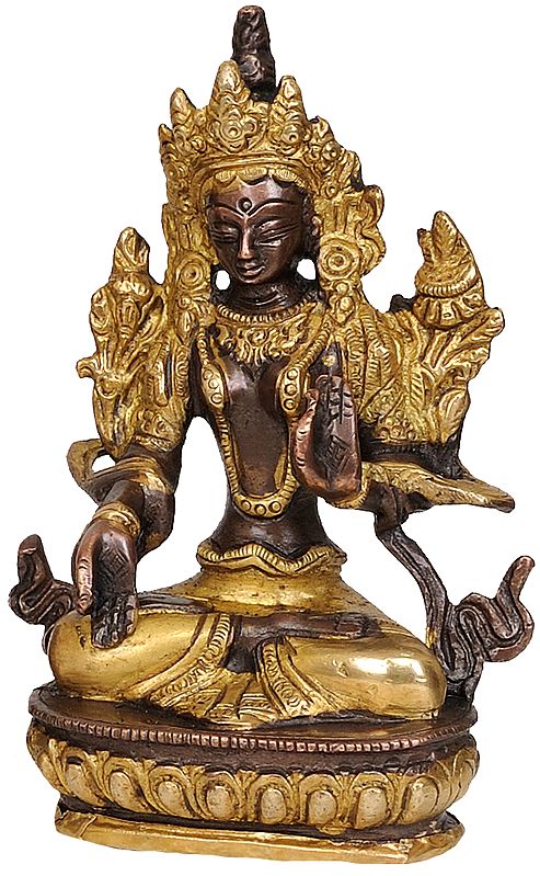 5" Tibetan Buddhist Goddess Green Tara Statue in Brass | Handmade | Made in India