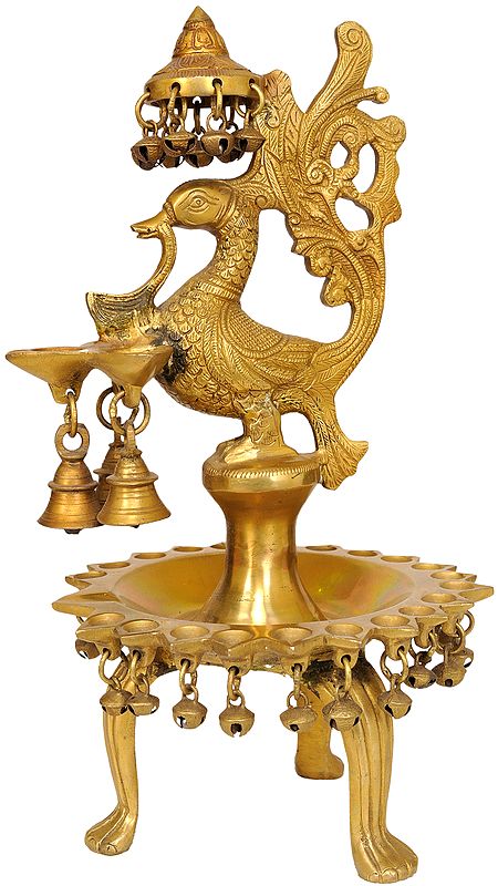 13" Mayura Lamp In Brass | Handmade | Made In India