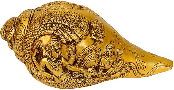 7" Sheshshayi Vishnu Conch In Brass | Handmade | Made In India