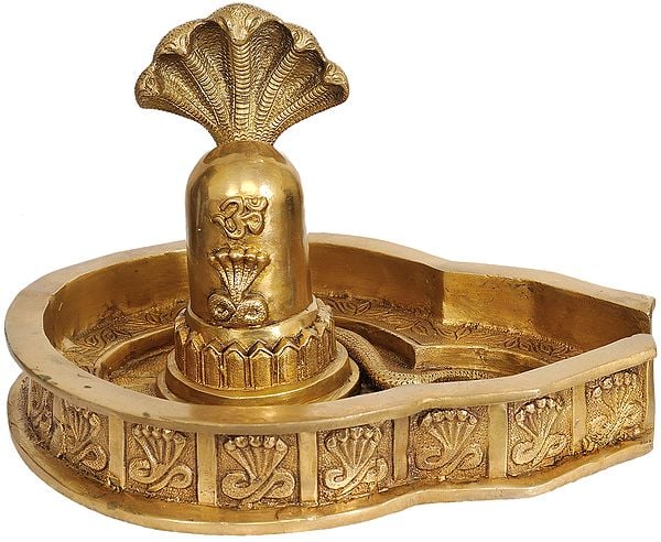 12" Shiva Linga with Five-Hooded Snake Crowning It in Brass | Handmade | Made in India