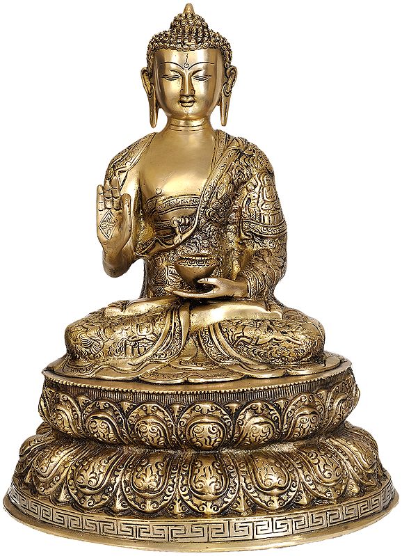 16" Lord Buddha on Double Lotus In Brass | Handmade | Made In India