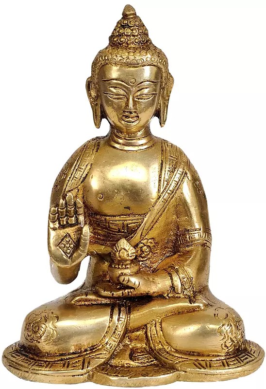 5" Blessing Buddha Sculpture in Brass | Handmade | Made in India