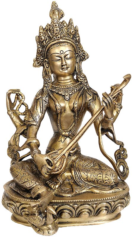 12" Nepalese Form of Saraswati In Brass | Handmade | Made In India