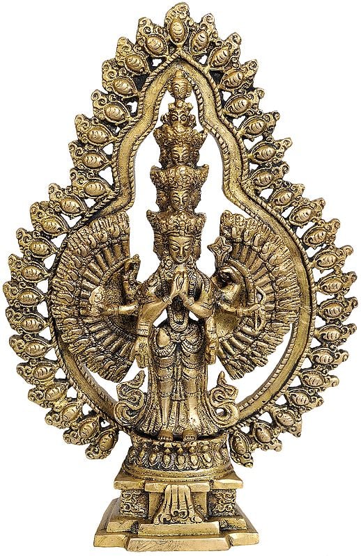 10" Tibetan Buddhist Deity Thousand Armed Avalokiteshvara In Brass | Handmade | Made In India