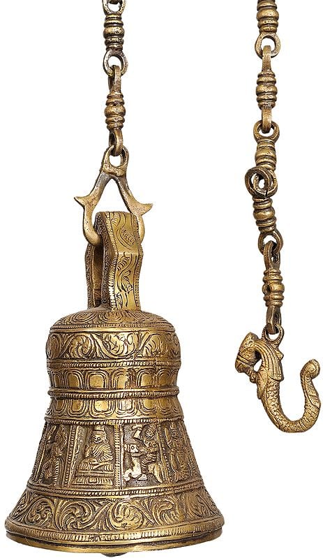 8" Dashavatar Temple Hanging Bell In Brass | Handmade | Made In India