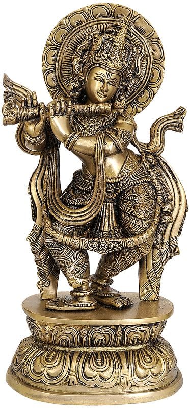 16" Lord Krishna In Brass | Handmade | Made In India