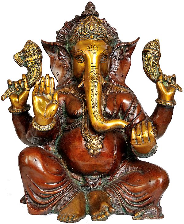 17" Ganapati In Brass | Handmade | Made In India