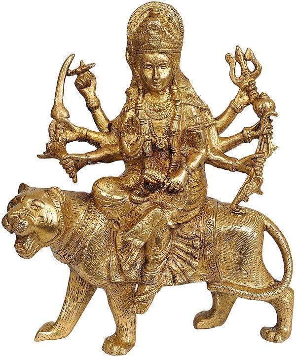 8" Sheran-wali Mata (Mother Goddess Durga) In Brass | Handmade | Made In India