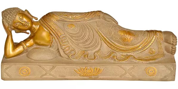 12" Parinirvana Buddha Sculpture in Brass | Handmade | Made in India