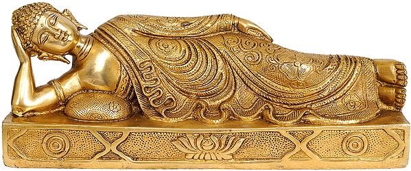12" Parinirvana Buddha In Brass | Handmade | Made In India