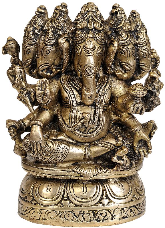 8" Pancha-Mukha Ganesha In Brass | Handmade | Made In India