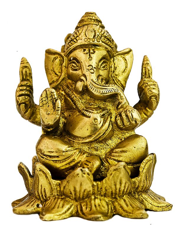 3" Kamalasana Ganesha Small Statue in Brass | Handmade | Made in India
