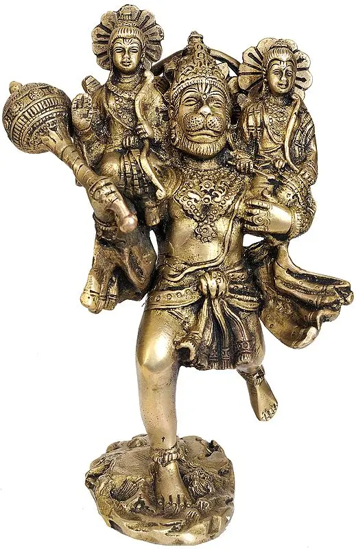 Hanuman Carries Rama and Lakshmana on His Shoulders | Handmade Brass Statue | Made in India