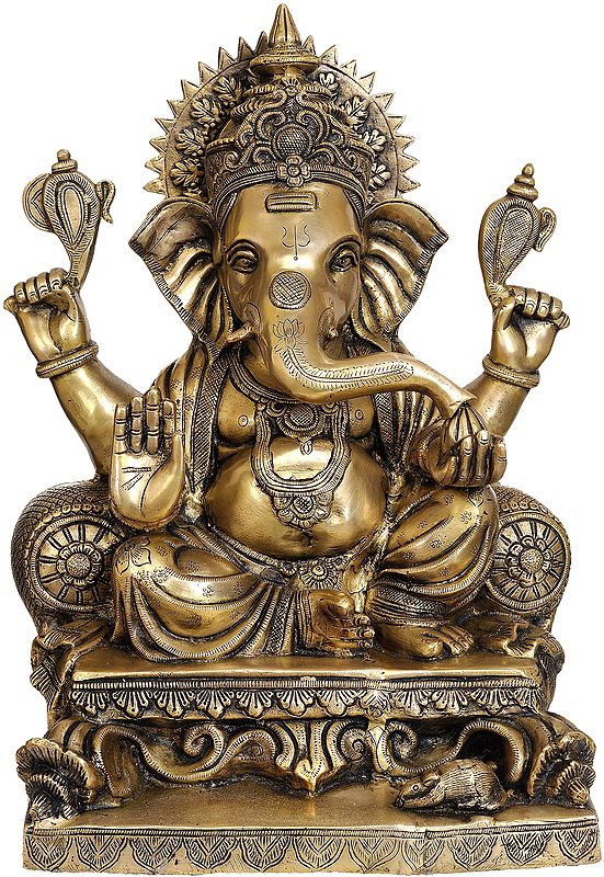 18" Large Size Lord Ganesha Granting Abhaya In Brass | Handmade | Made In India