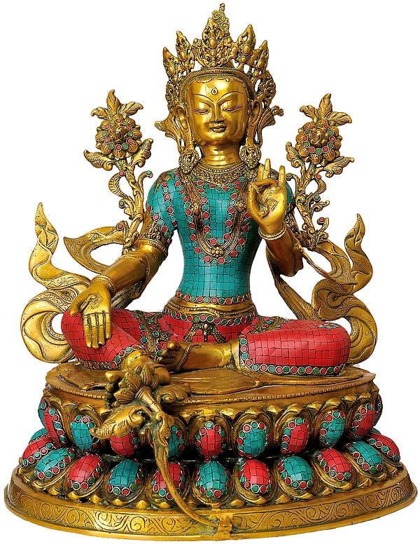 24" Large Size Green Tara (Tibetan Buddhist Deity) In Brass | Handmade | Made In India