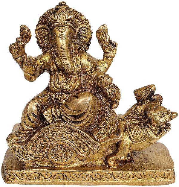 4" Lord Ganesha Idol Riding on Mouse Chariot in Brass | Handmade | Made in India