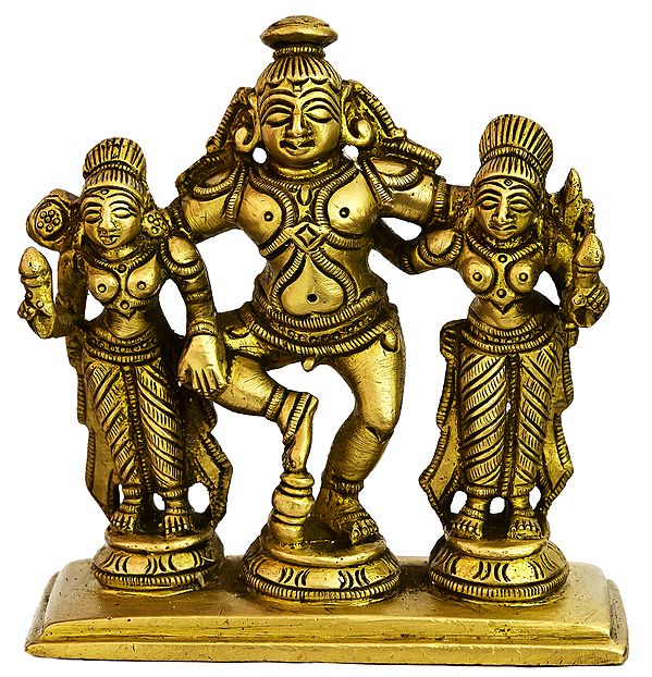 Dancing Krishna with Rukmani and Satyabhama