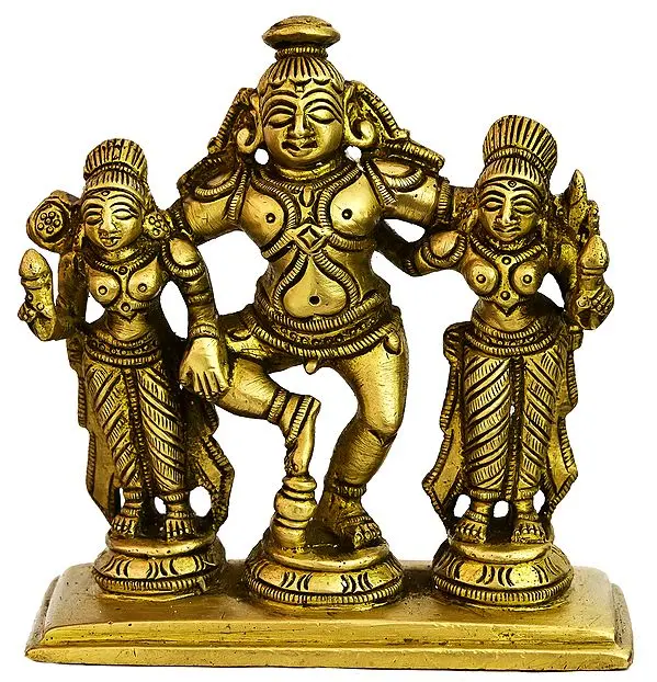 Dancing Krishna with Rukmani and Satyabhama