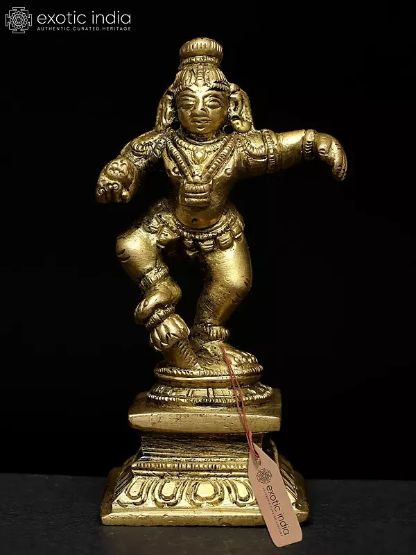 3" Small Dancing Baby Krishna Idol in Brass | Handmade | Made in India