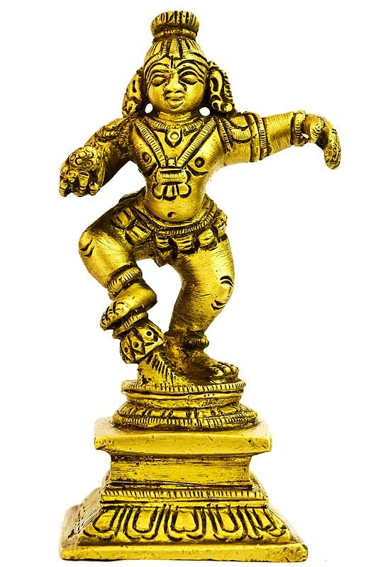 3" Dancing Baby Krishna Idol in Brass | Handmade | Made in India