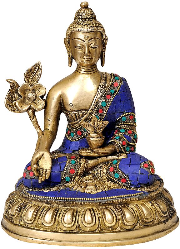 8" Tibetan Buddhist Deity Lapis Buddha of Healing In Brass | Handmade | Made In India