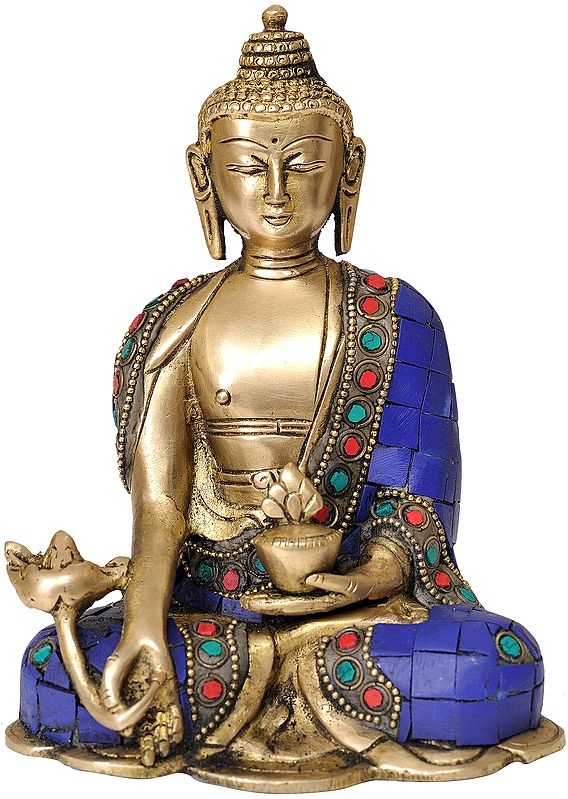 6" Lapis Buddha of Healing Tibetan Buddhist Deity in Brass | Handmade | Made in India