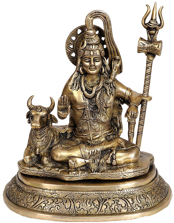 8" Lord Shiva with Nandi In Brass | Handmade | Made In India