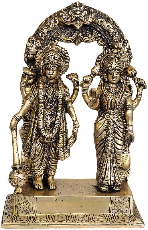 9" Vishnu and Lakshmi In Brass | Handmade | Made In India